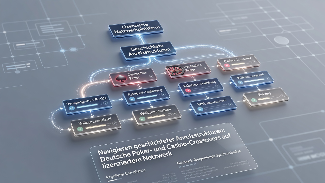Illustration von Poker- und Casino-Integration mit gestaffelten Belohnungen auf deutschen Netzwerken