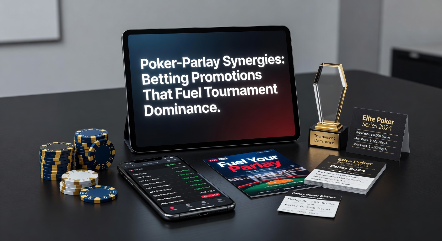 Grafik zeigt Pokerchips neben Parlay-Wett-Scheinen, symbolisiert Synergien zwischen Pokerturnieren und Kombiwetten